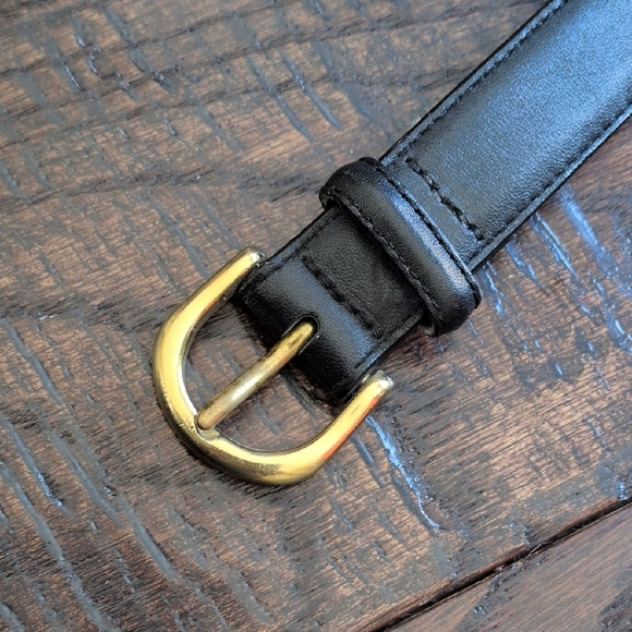 LANDS' END I Narrow Black Leather Belt with Solid Brass Buckle, 38/95 - Picture 5 of 10